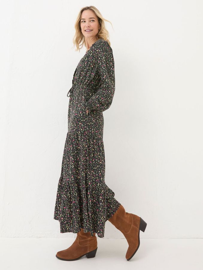 Dahlia Black Ditsy Maxi Dress (E50032) | $53