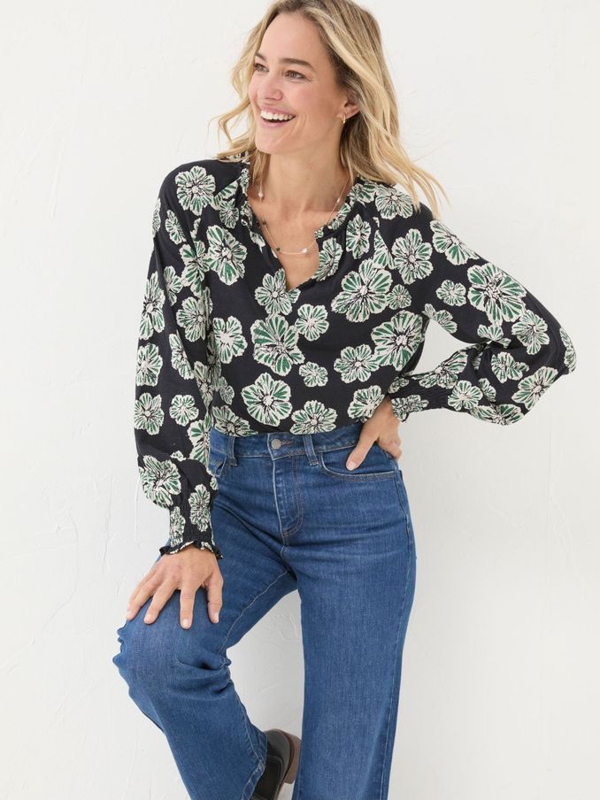Florence Black Spaced Floral Top (E50053) | €31