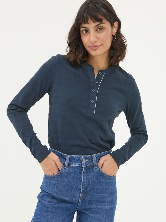 Hettie Blue Rib Henley Top (E50078) | $30