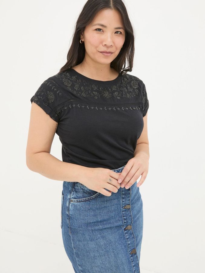 Ivy Black Embroidered T-Shirt (E50091) | $23