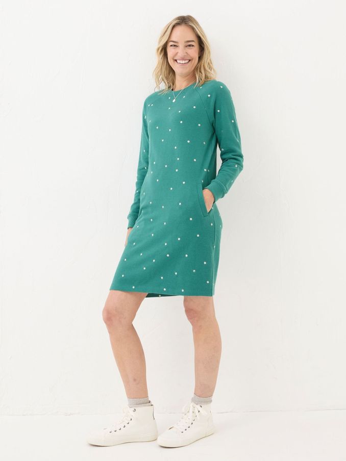 Georgia Green Embroidered Sweat Dress (E50094) | $46