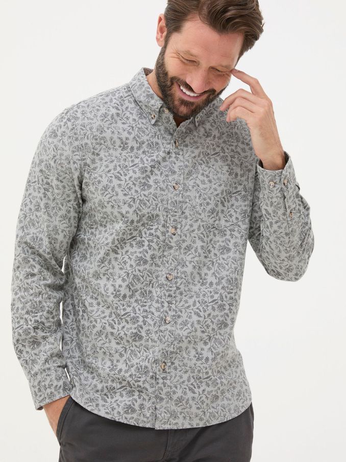 Grey Long Sleeve Sketch Floral Print Shirt (E50132) | €33
