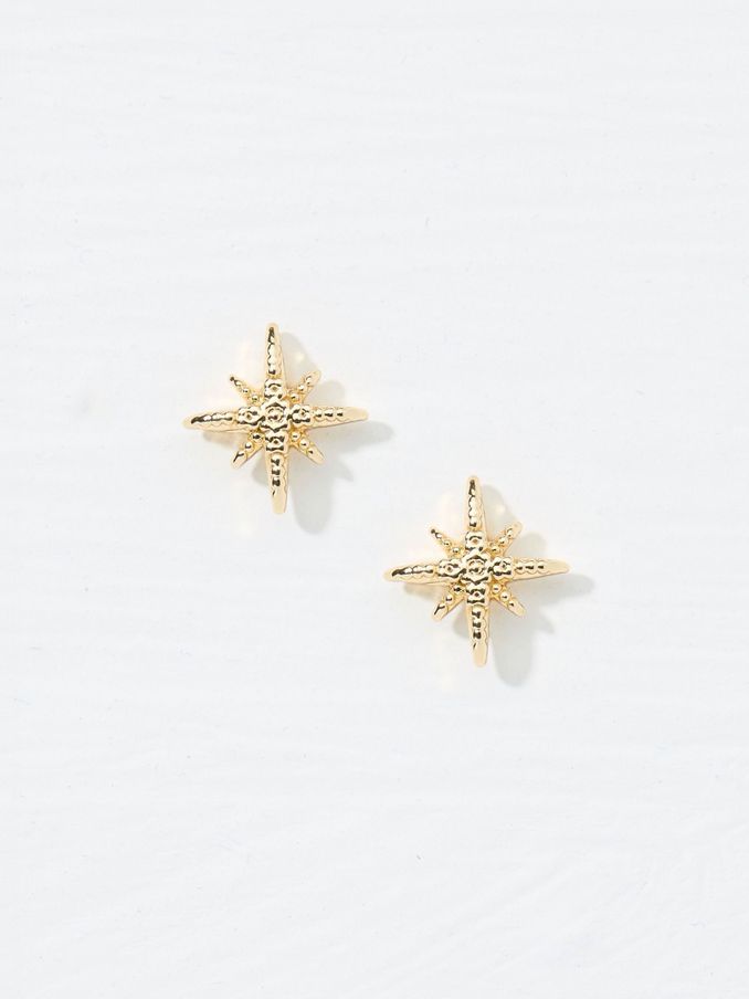 Gold Tone Textured Stud Earrings (E50135) | $12
