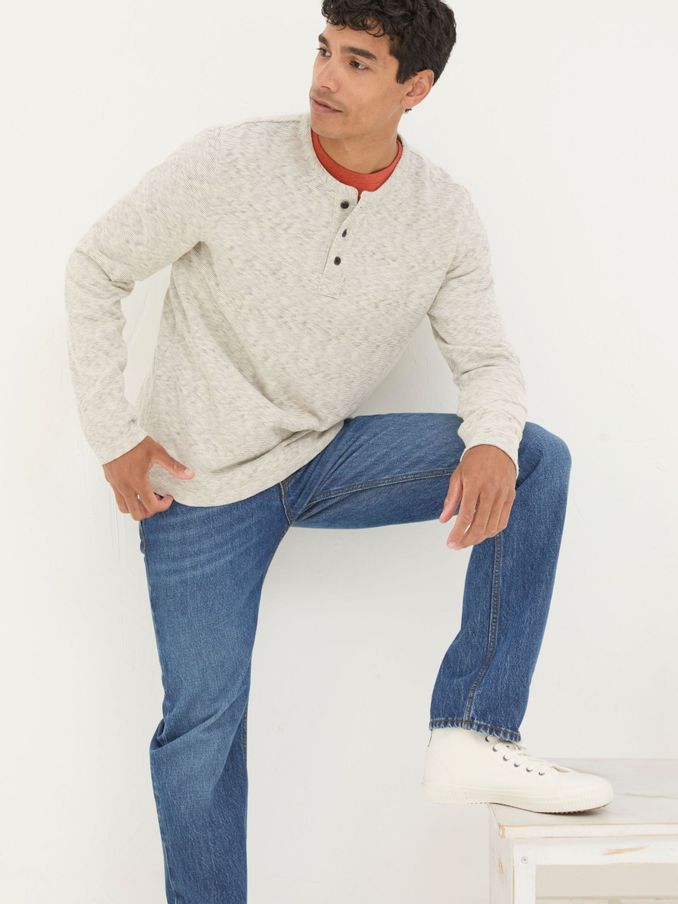 Arundel Ecru White Textured Henley T-Shirt (E50185) | €31