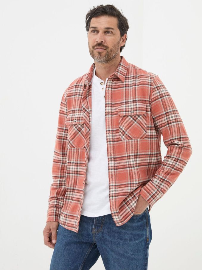 Bardon Orange 100% Cotton Long Sleeve Check Shirt (E50222) | $42