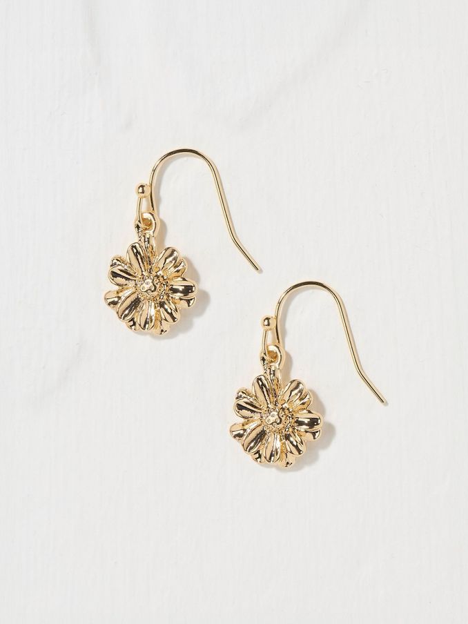 Gold Tone Floral Drop Earrings (E50277) | €3