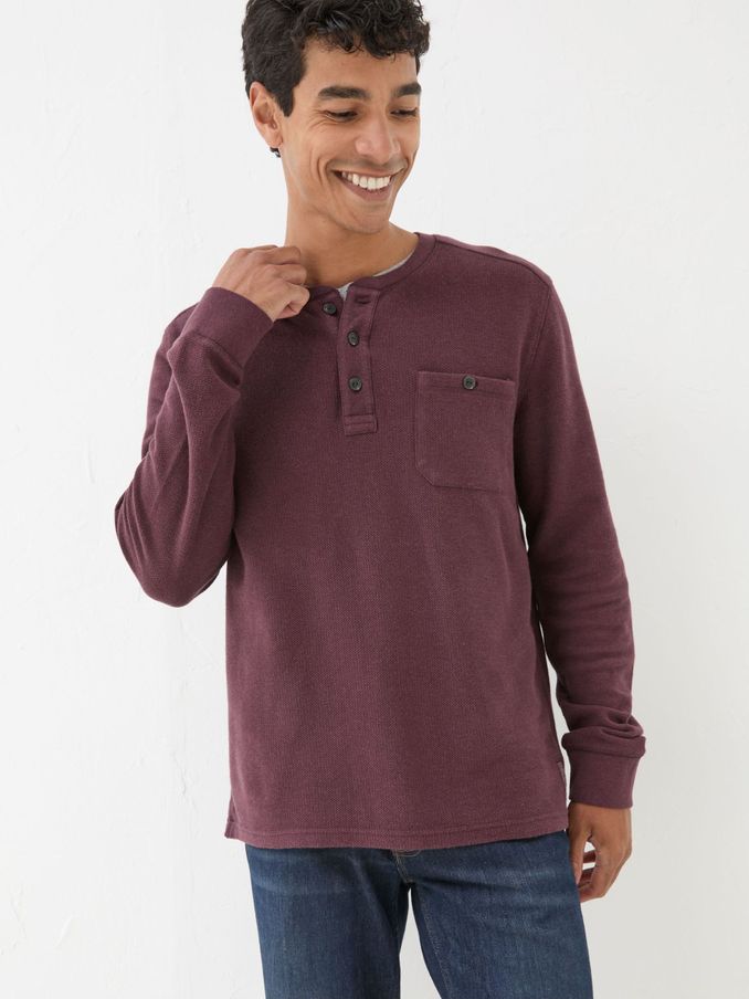 Burgundy Red Southbourne Long Sleeve Henley T-Shirt (E50351) | €52