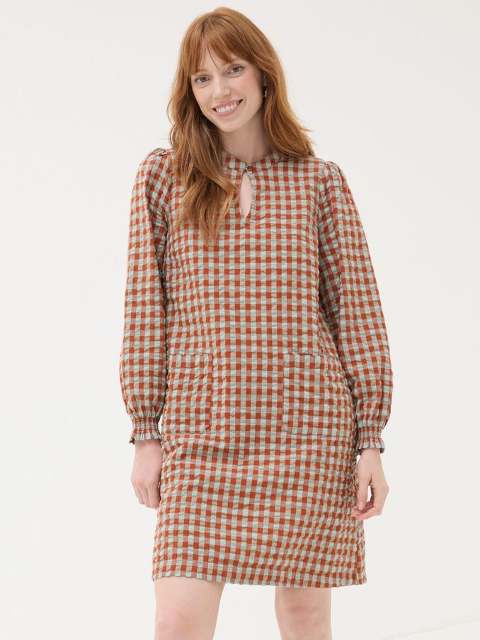 Fran Orange Gingham Dress (E50401) | $54