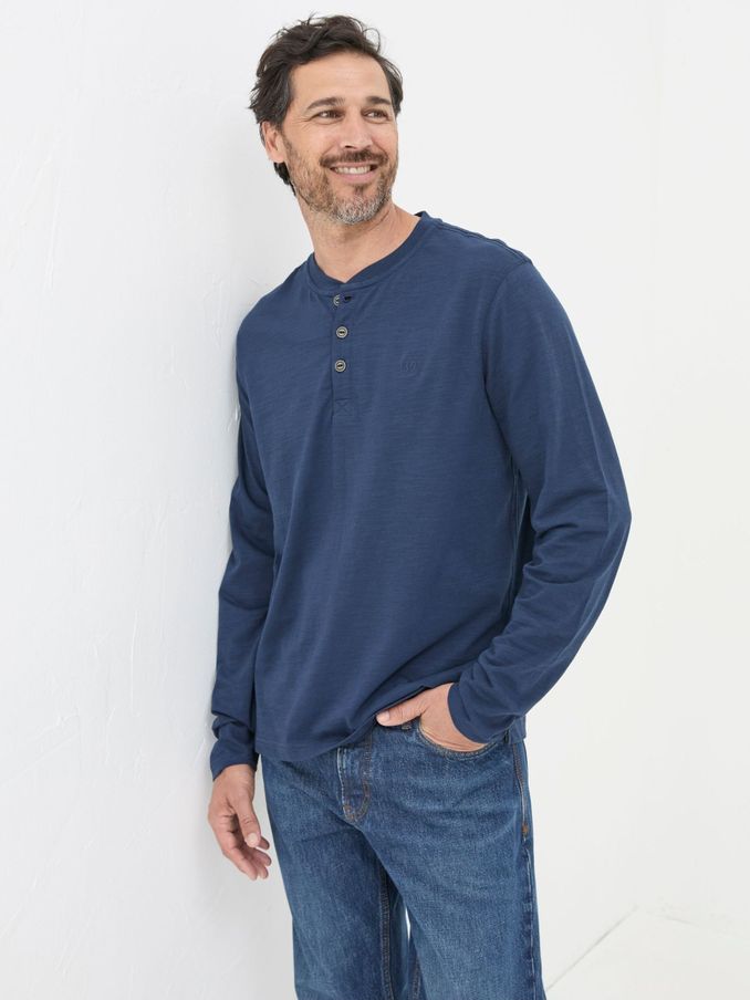 Woodside Navy Blue Long Sleeve Henley T Shirt (E50406) | €38.50