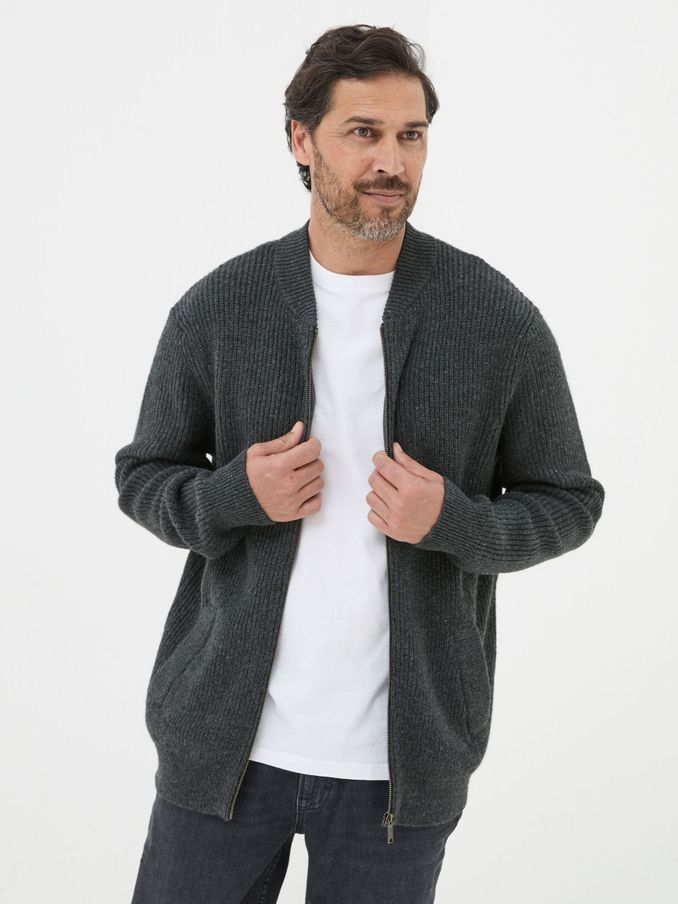 Charcoal Grey Knitted Bomber Cardigans (E50409) | $50