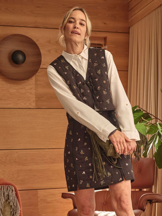 Quinn Black Ditsy Paisley Quilted Waistcoat (E50552) | $38