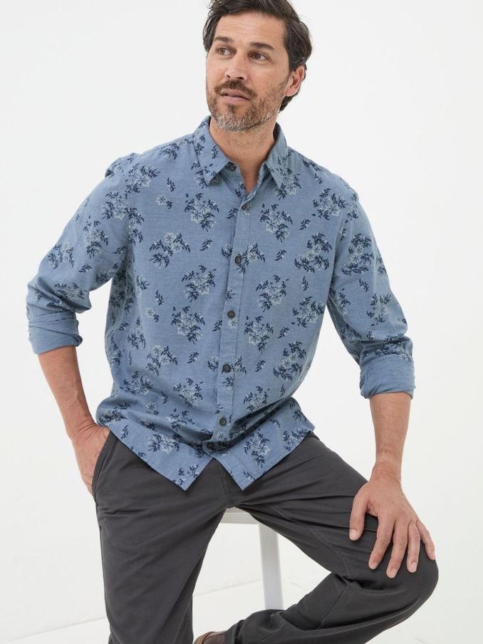 Blue Bloom Print Shirt (E50570) | $48