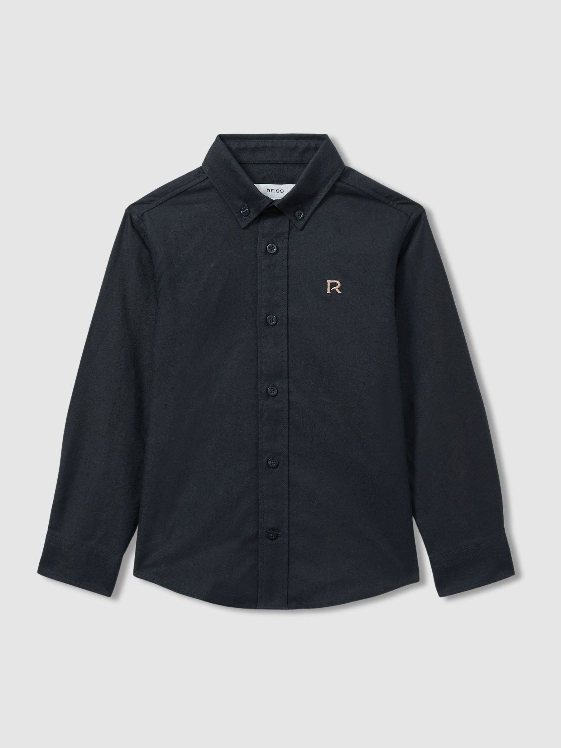4-9 yrs Cotton-Oxford Embroidered Button-down Shirt in Navy/Camel (E50673) | US$24