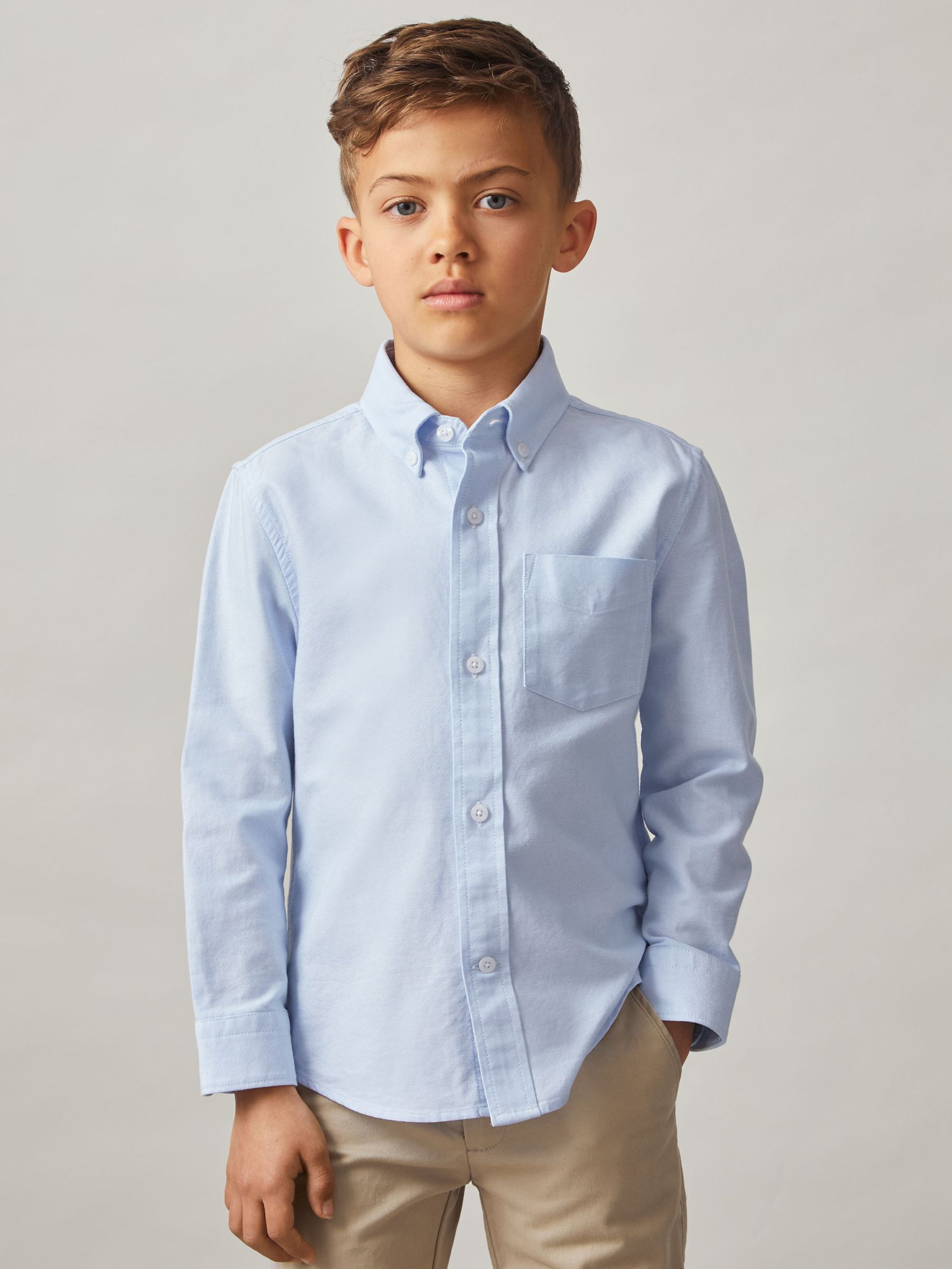 3-9 yrs Button Down Oxford Shirt in Soft Blue (E50685) | US$45