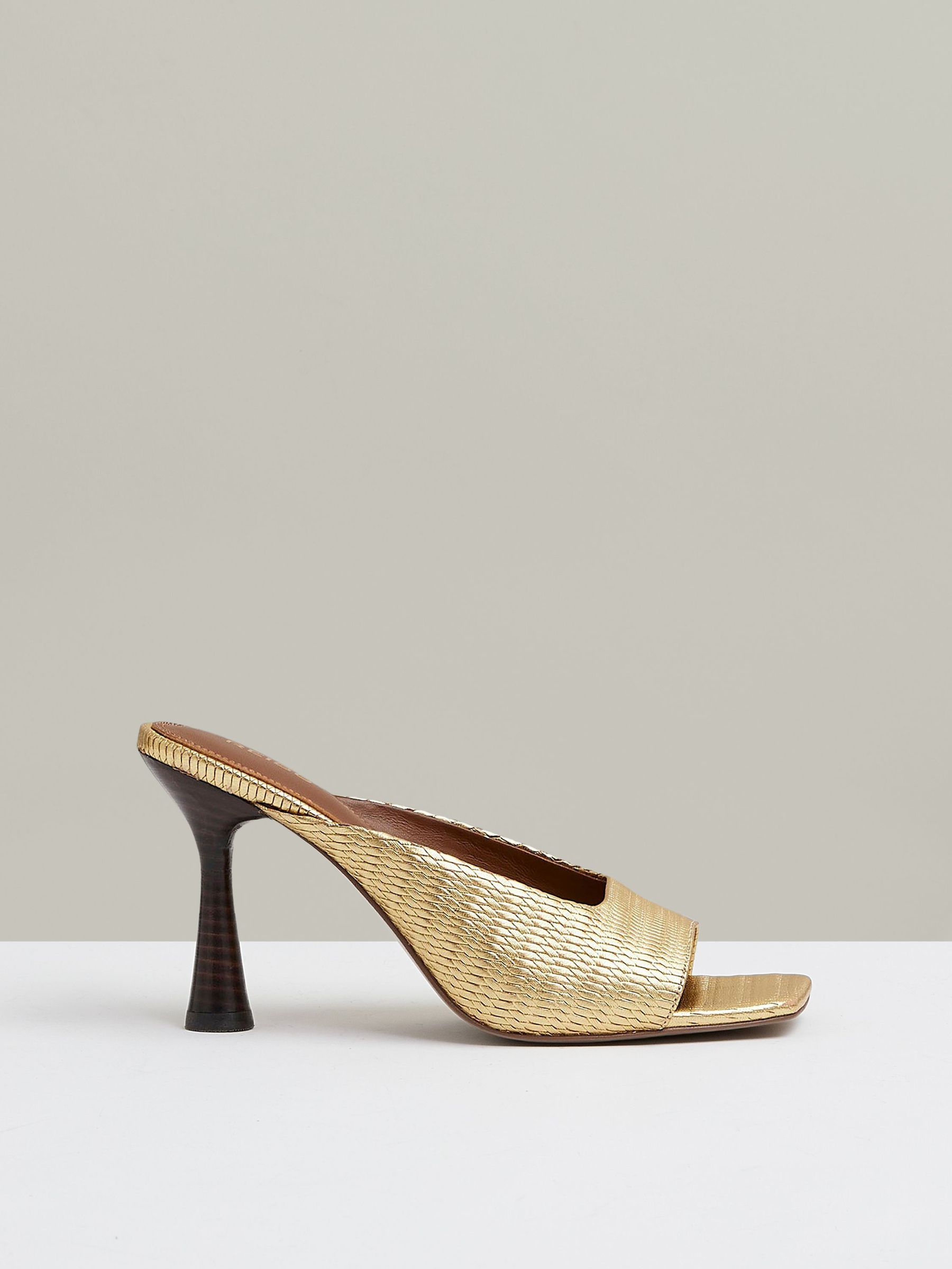 Leather Heeled Mules in Gold (E50690) | €225