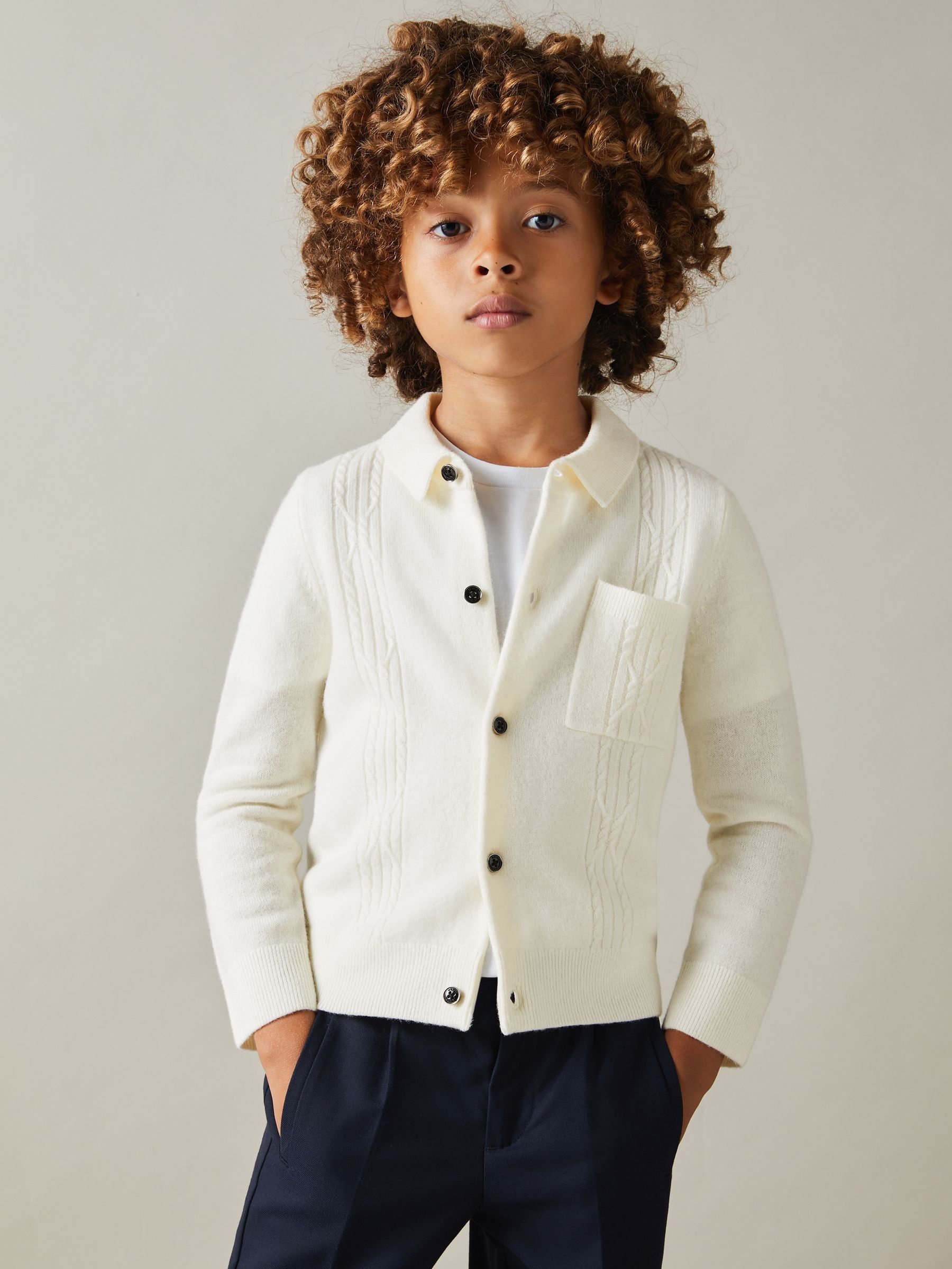 9-13 yrs Wool Cable Knit Cardigan in Off White (E50702) | CA$47