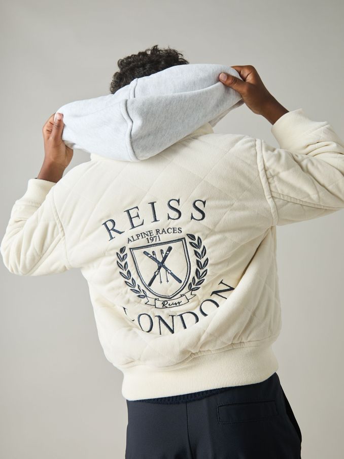 3-9 yrs Embroidered Quilted Needlecord Jacket in Off White/Grey (E50704) | $53
