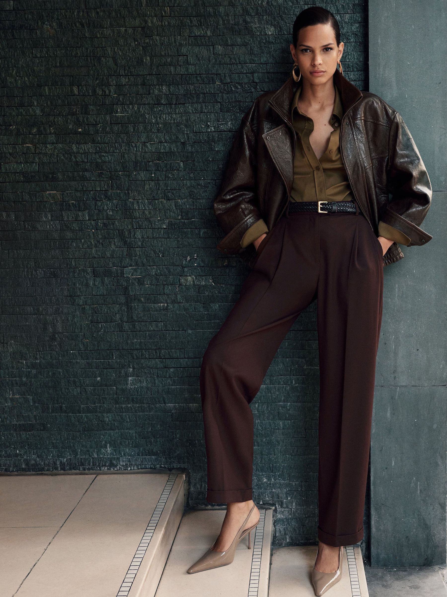 Mörk aubergine - Wool-blend Wide-leg Pleated Suit Trousers
