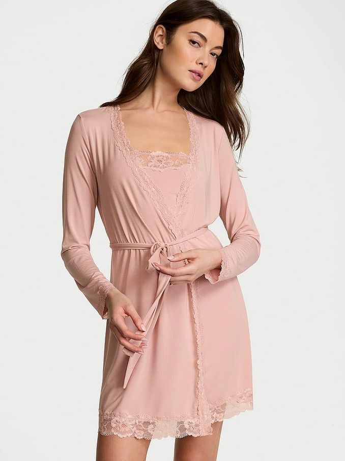 Pink Zinc Modal Lace Trim Robe (E51865) | €56