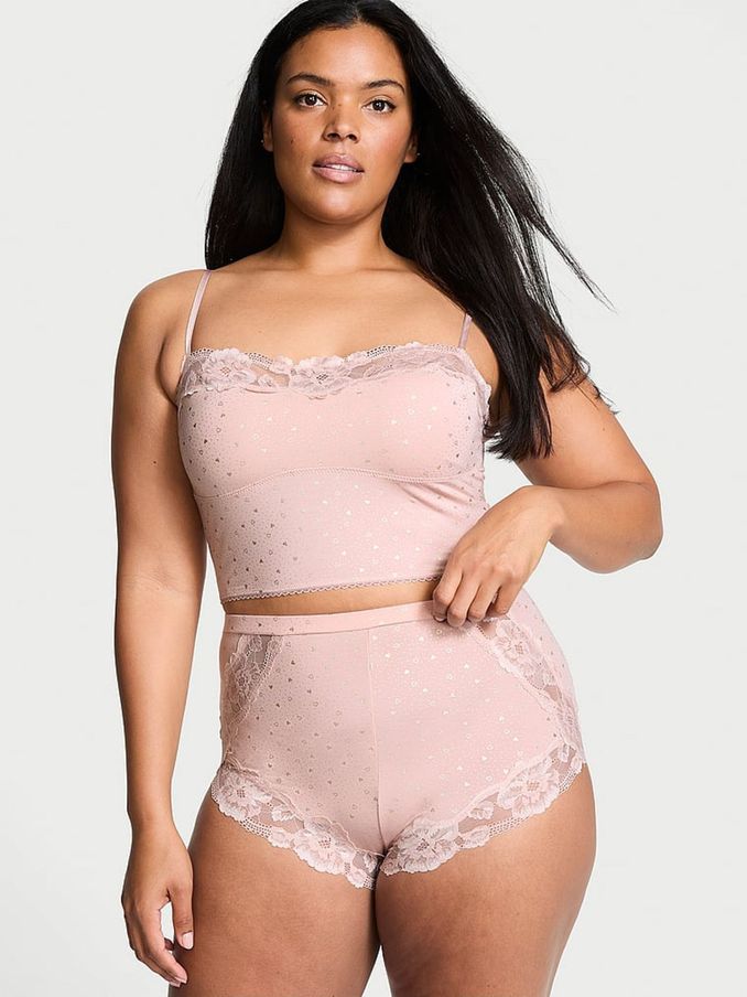 Pink Zinc Foil Heart Dot Modal Straight Neck Cami Pyjama Set (E51874) | €52