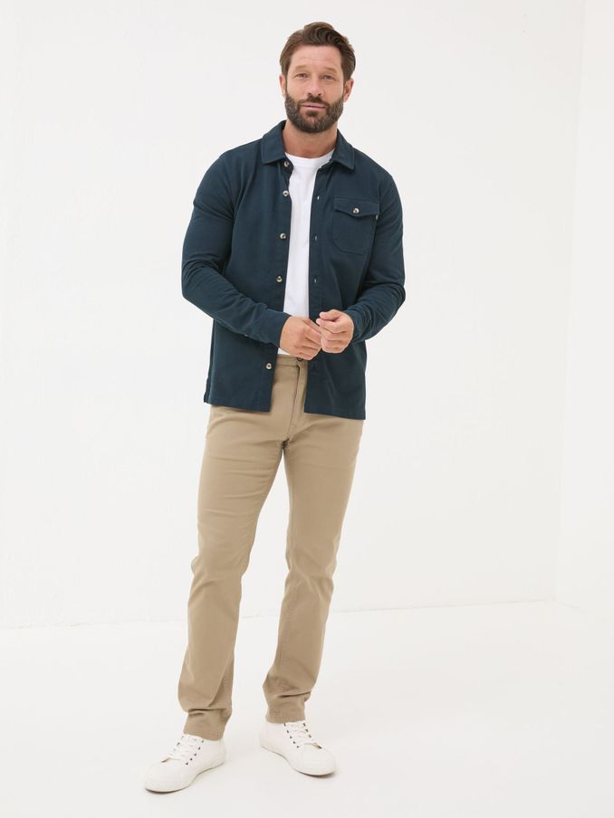 Navy Blue Long Sleeve Pique Shirt (E52005) | €52