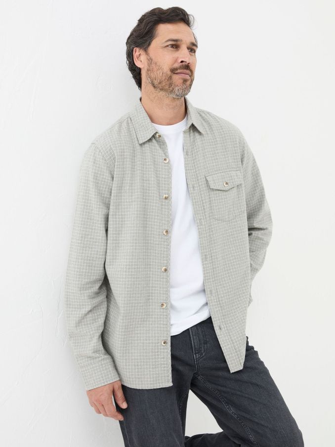 Grey Long Sleeve Grantham Grid Check 100% Cotton Shirt (E52084) | €39