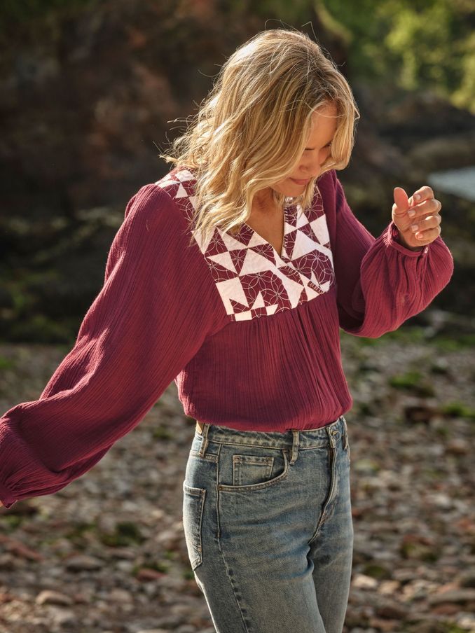 Helena Dark Red Patchwork Blouse (E52091) | €46