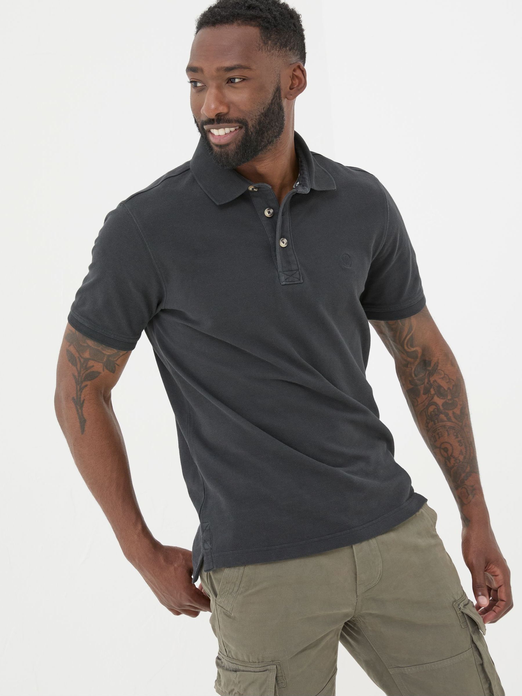 Black Pique Polo (E52116) | $46