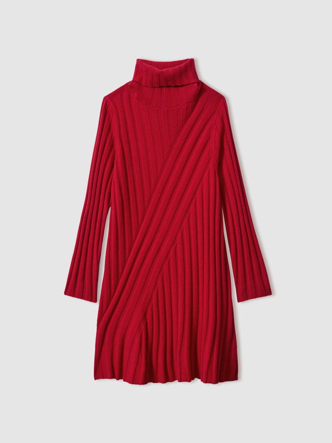 13-14 yrs Knitted Roll Neck Dress in Red (E52501) | €54