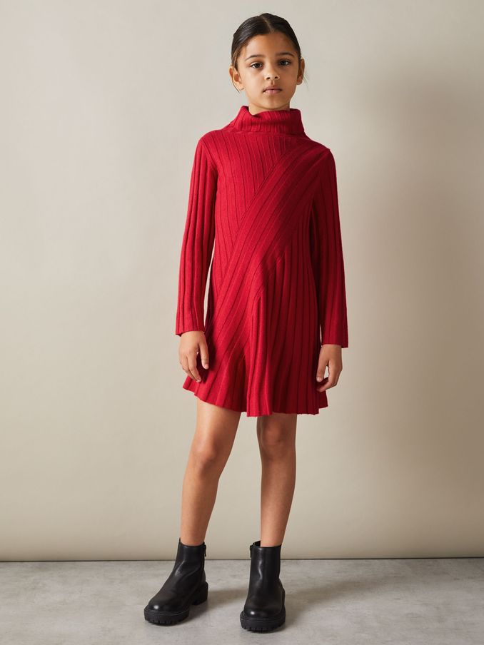 4-9 yrs Knitted Roll Neck Dress in Red (E52507) | €55