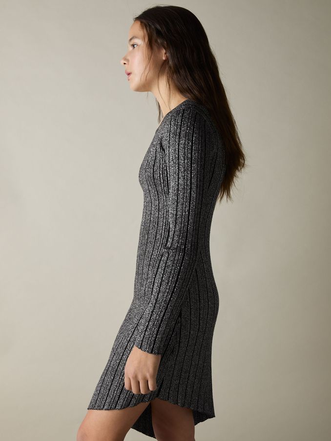 9-13 yrs Metallic Ribbed Asymmetric Dress in Black (E52511) | €45