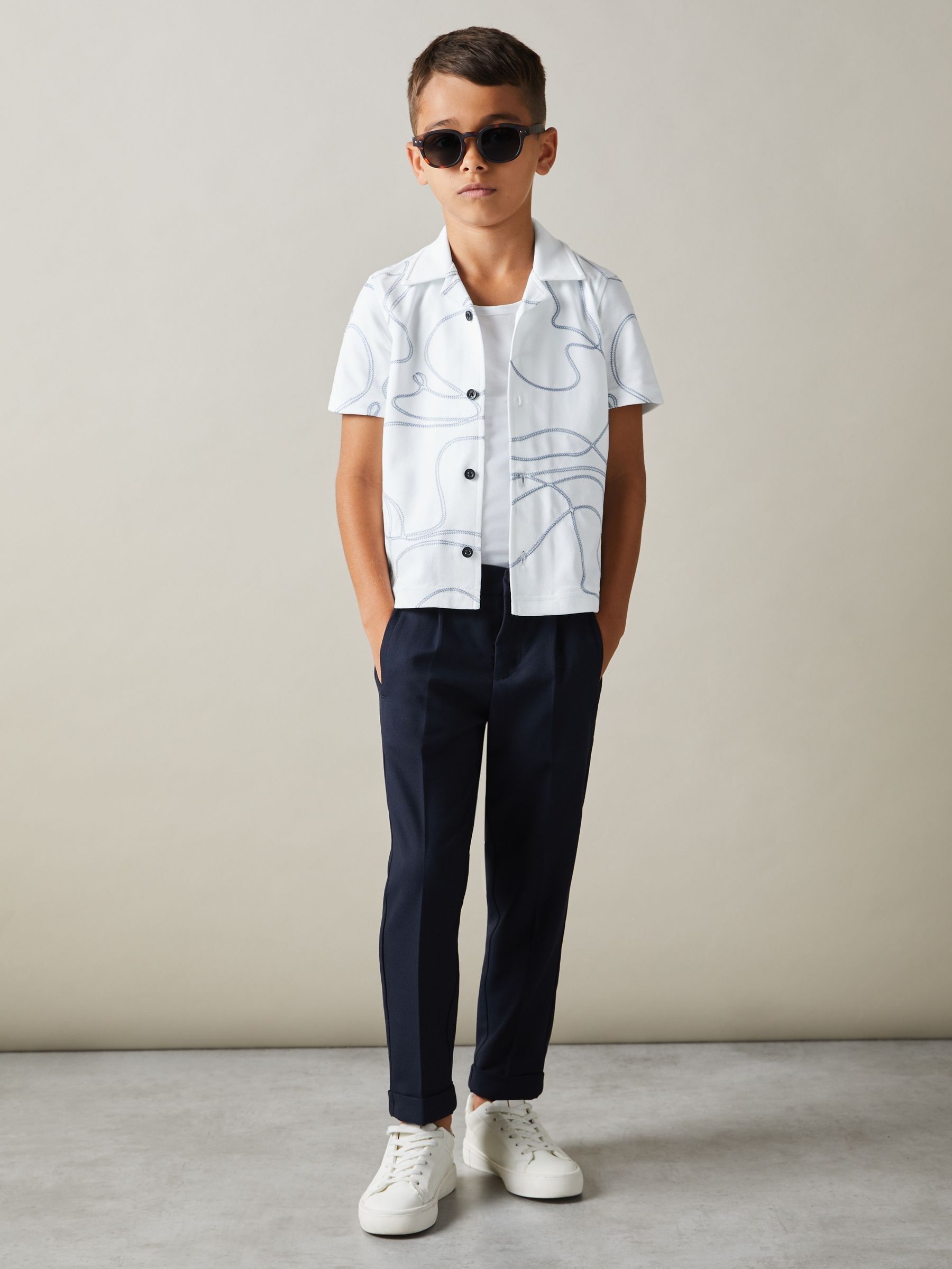 Junior Cotton Jersey Embroidered Shirt in White (E52513) | €14