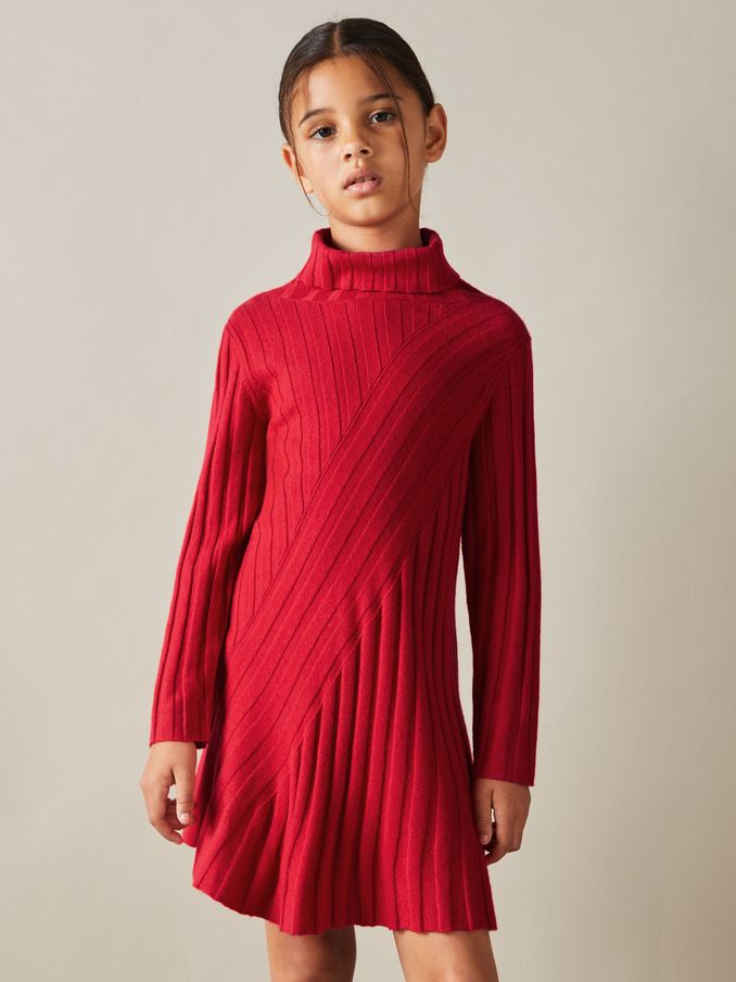 9-13 yrs Knitted Roll Neck Dress in Red (E52530) | €57