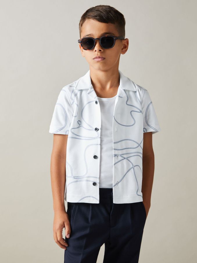 Cotton Jersey Embroidered Shirt in White (E52538) | €21