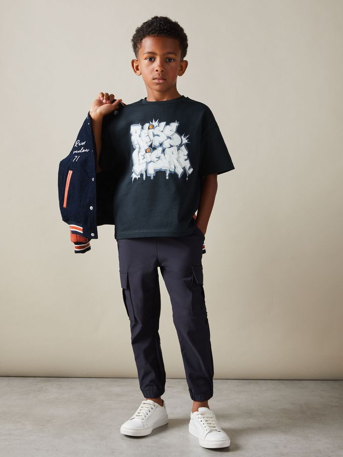 Senior Oversized Graffiti Print 100% Cotton T-Shirt in Navy (E52830) | €21
