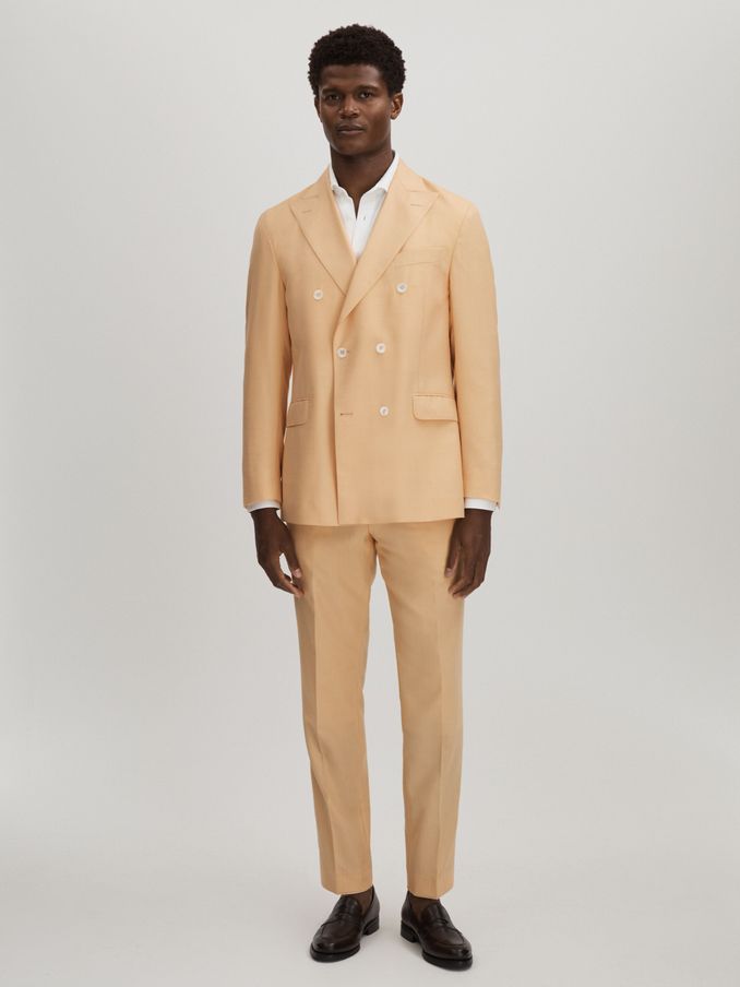 Denz Trousers Sand Oscar Jacobson Slim Fit Sand Wool Trousers (E52838) | US$170