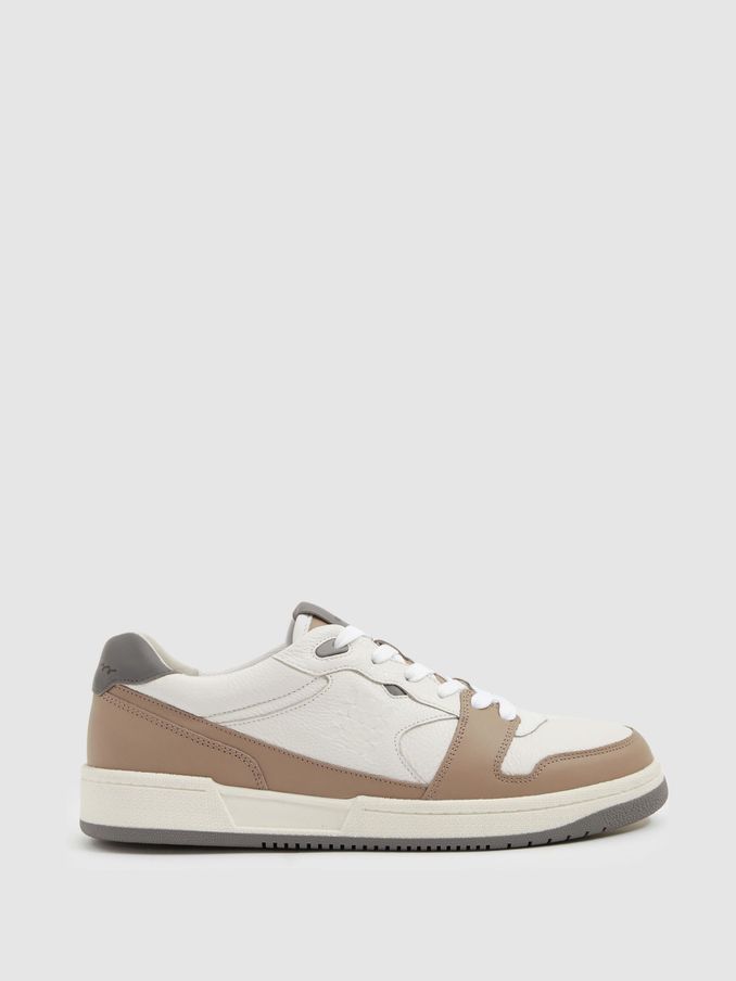 Leather Lace Up Trainers in Light Brown/White (E52843) | HK$865