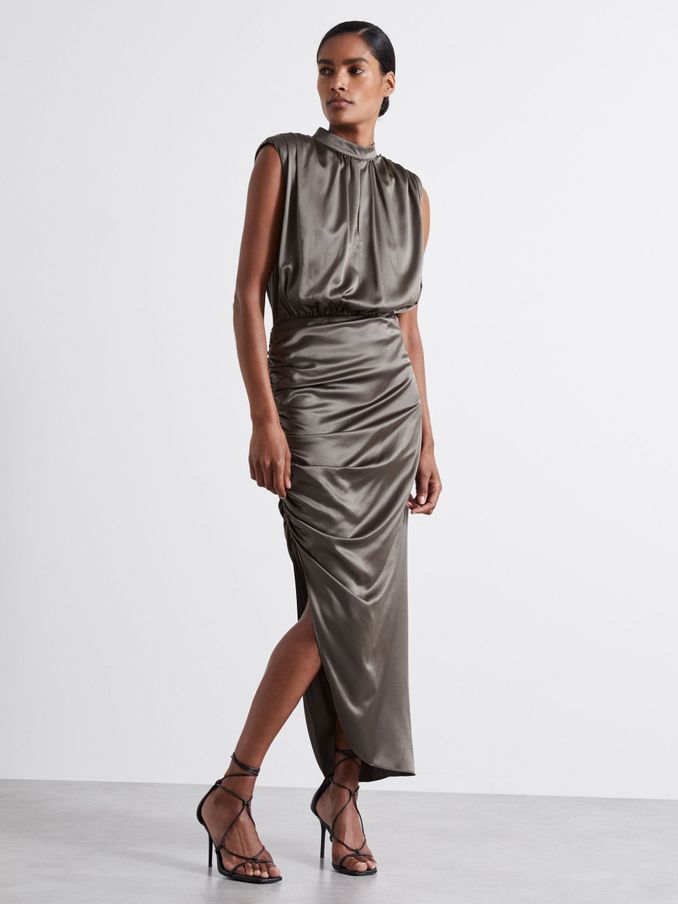 Atelier Ruched Silk-Blend Satin Dress in Silver (E52846) | €387
