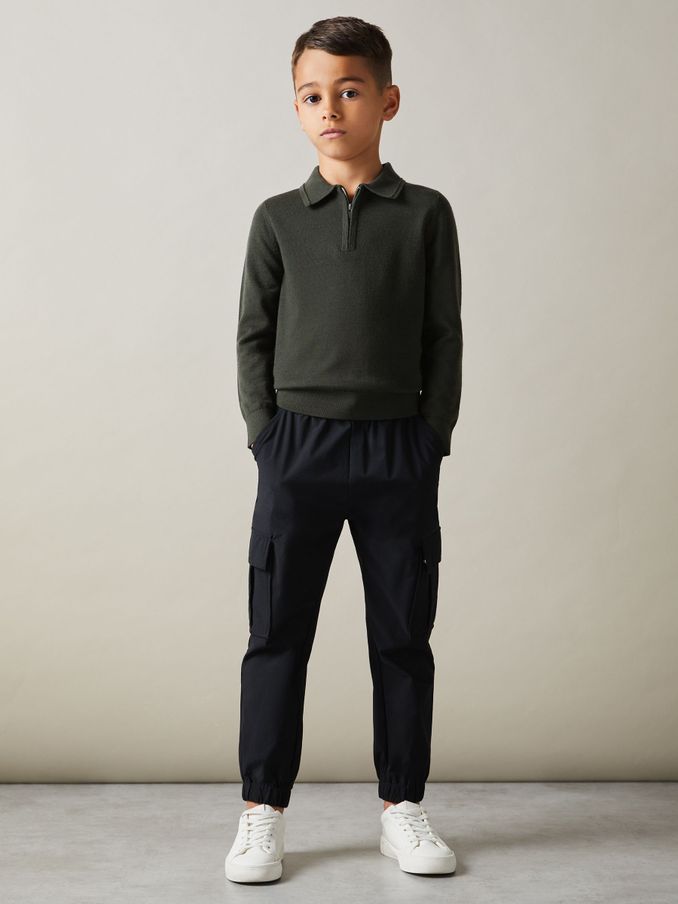 3-9 yrs Merino Wool Quarter Zip Polo Shirt in Green (E52861) | €22