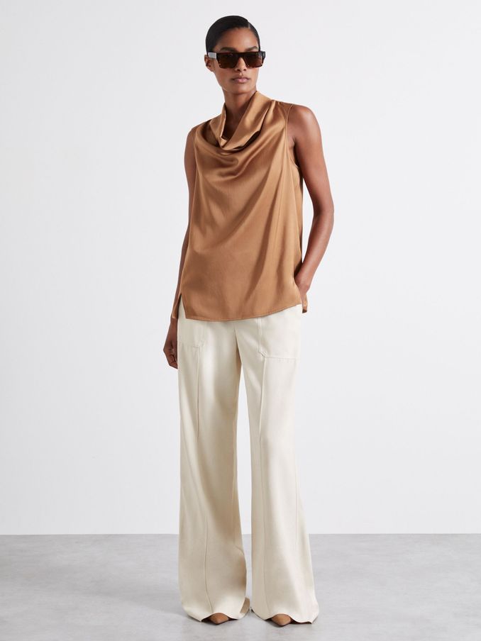 Atelier Satin Cowl-Neck Top in Tan (E52865) | €169