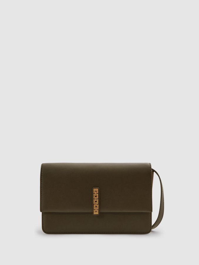 Leather Suede Chain Crossbody Bag in Olive (E53246) | US$164