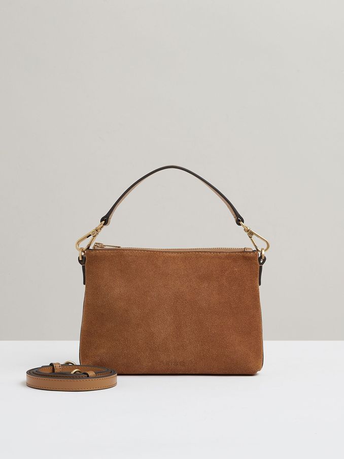 Leather and Suede Double-Strap Bag in Tan (E53250) | €138