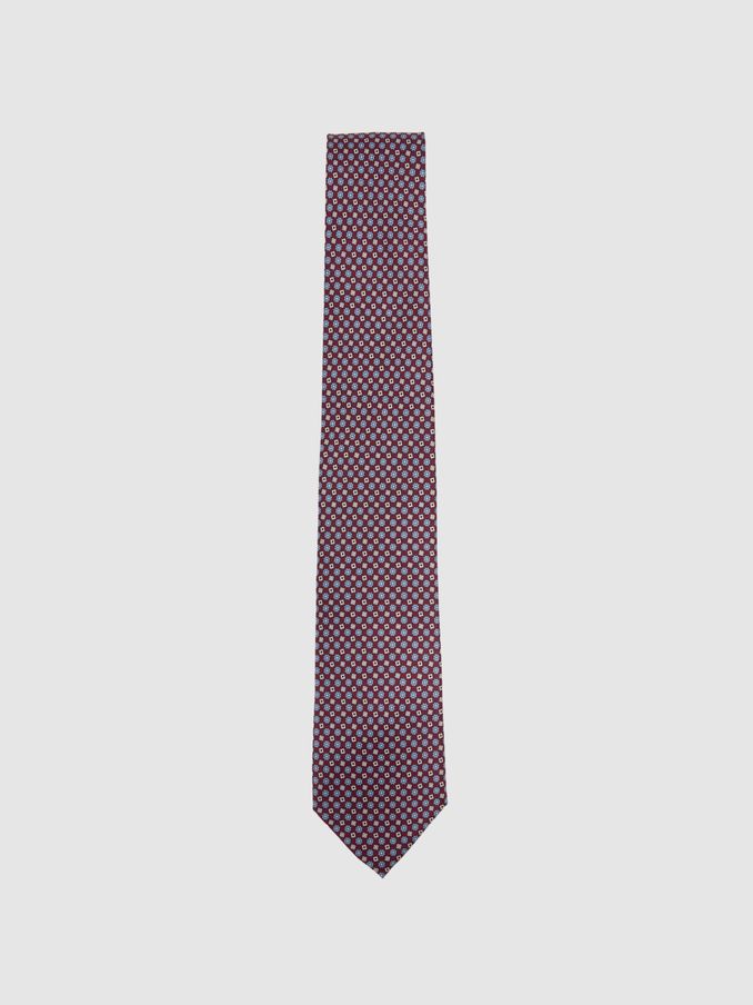 Silk Floral Print Tie in Bordeaux (E53448) | €19