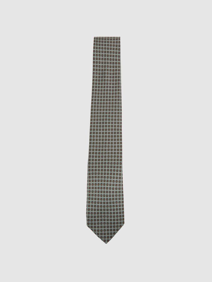 Silk Floral Print Tie in Light Green (E53449) | CHF 29