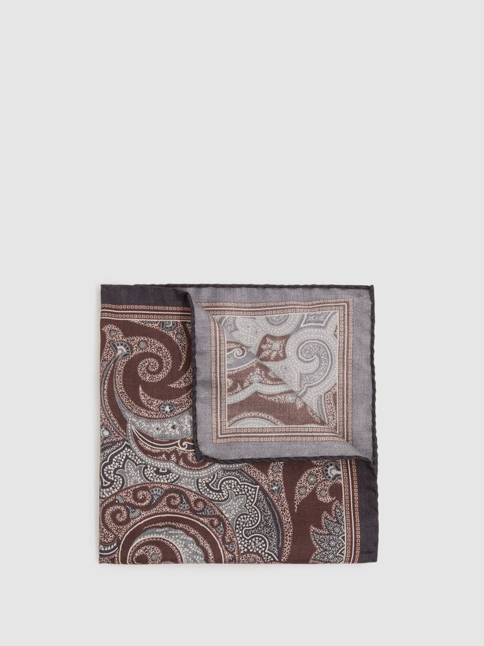 Silk Hybrid Print Pocket Square in Chocolate (E53451) | US$23