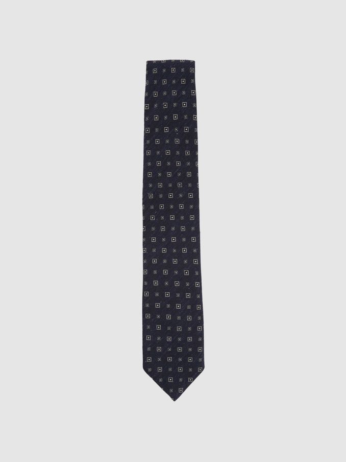 Anzio Navy Silk Blend Foulard Medallion Print Tie (E53457) | US$19