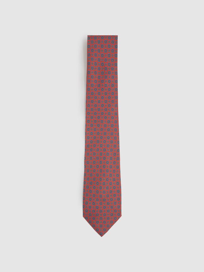 Silk Square Floral Tie in Bright Orange (E53464) | US$55