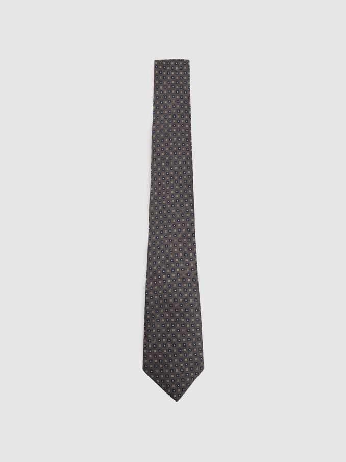 Silk Blend Foulard Floral Tie in Charcoal (E53465) | €33