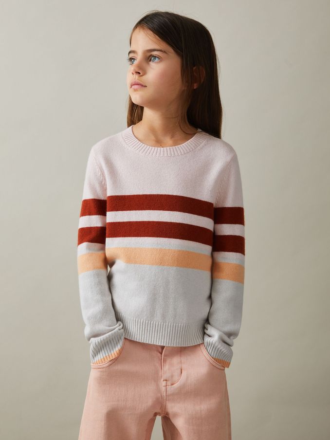 9-13 yrs Wool Blend Striped Crew Neck Jumper in Pink (E54487) | €34