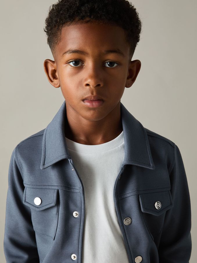 9-13 yrs Interlock-Jersey Overshirt in Dark Diesel Blue (E54494) | US$45